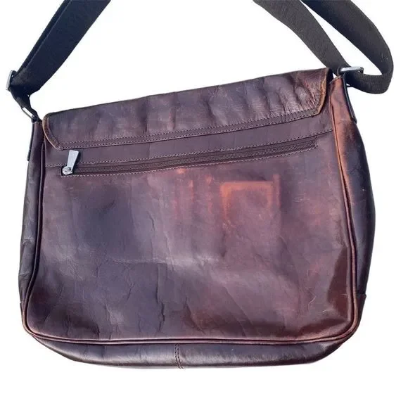 Chiarugi Vintage Messenger Bag Brown Leather Crossbody Made In Italy